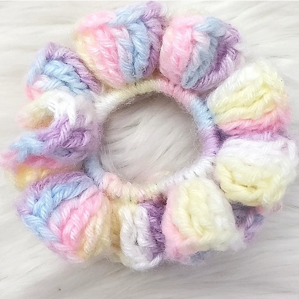 Handmade Textured Crocheted Scrunchies Ponytail Holder Hair Tie Set Of 3 - New